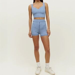 Reformation Blue Bike Shorts High-Waisted Stretch